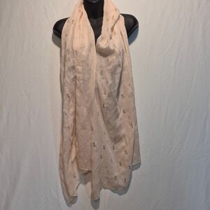 SOLITAIRE Oblong Rectangle Peach Scarf With Silver Metallic Pineapples 76x24"